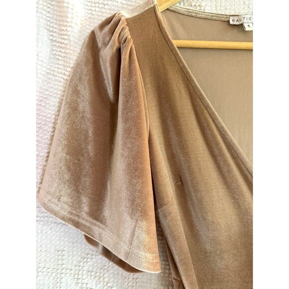 Baltic Born Dresses & Skirts - Wedding Guest BALTIC BORN Taupe Maxi Wrap Dress Size Small Flutter Sleeve Velvet